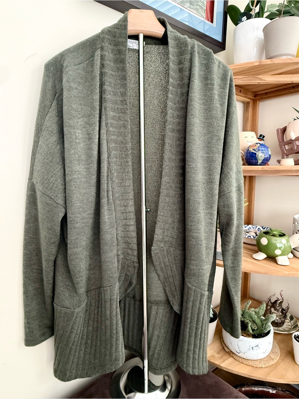 Sienna Sky Olive Open-Front Drape Cardigan